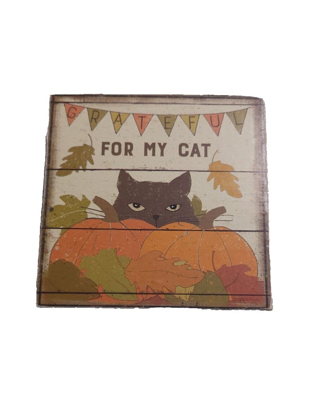 Grateful For My Cat Wood Block Sign Rustic Fall Decor 4" Primitives By Kathy